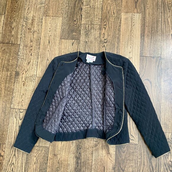 Caron Petite Vintage Quilted Jacket Black Gold Trim Button Front Cropped USA - Picture 5 of 7